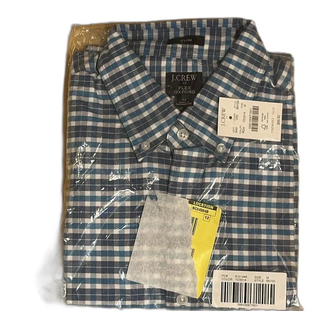 NEW! J. Crew Men's Blue Slim Flex Oxford Button Down shirt NWT checkered Medium‎